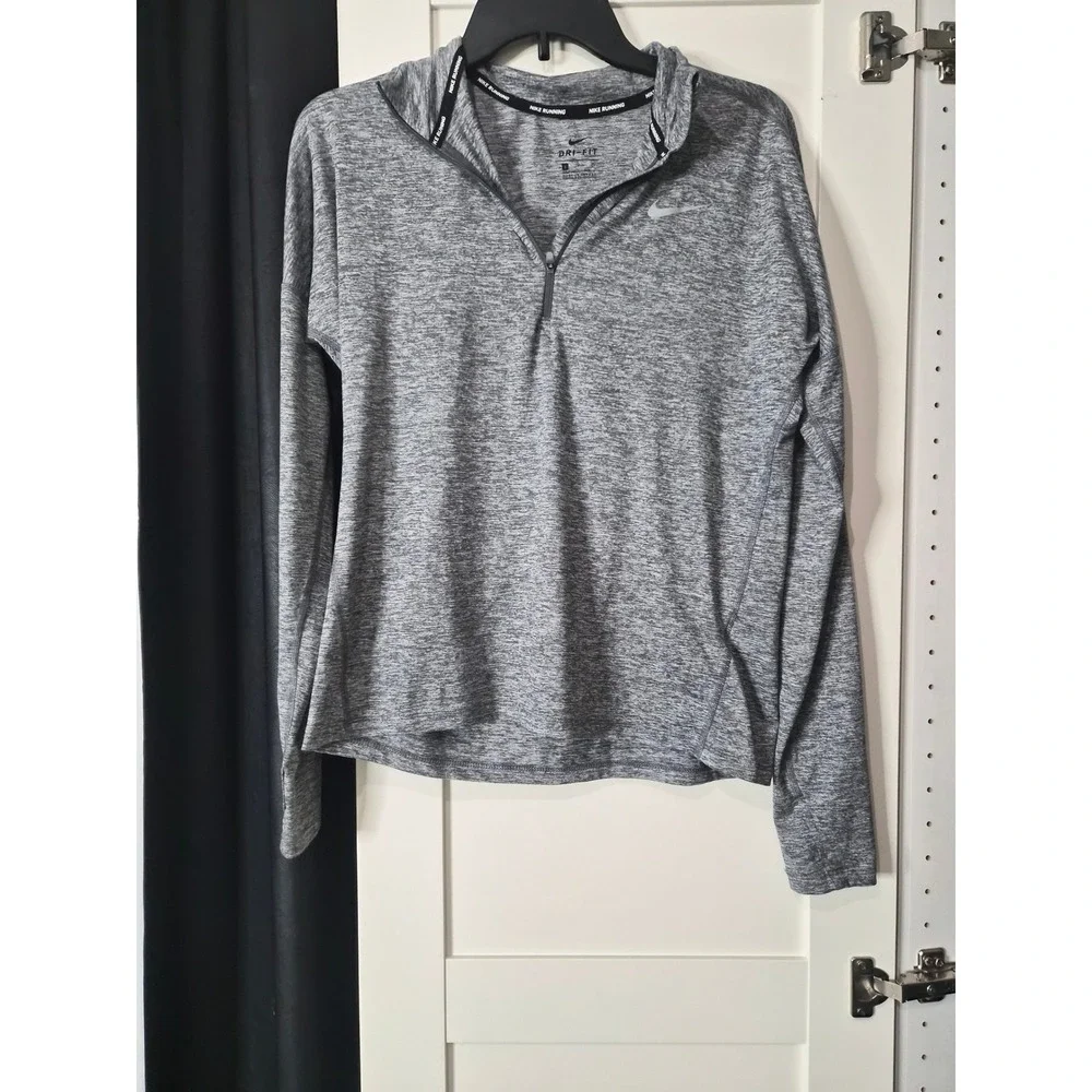 Nike Dri Fit Women's Gray‎ Heathered Running Quarter Zip Hoodie Pullover Size S